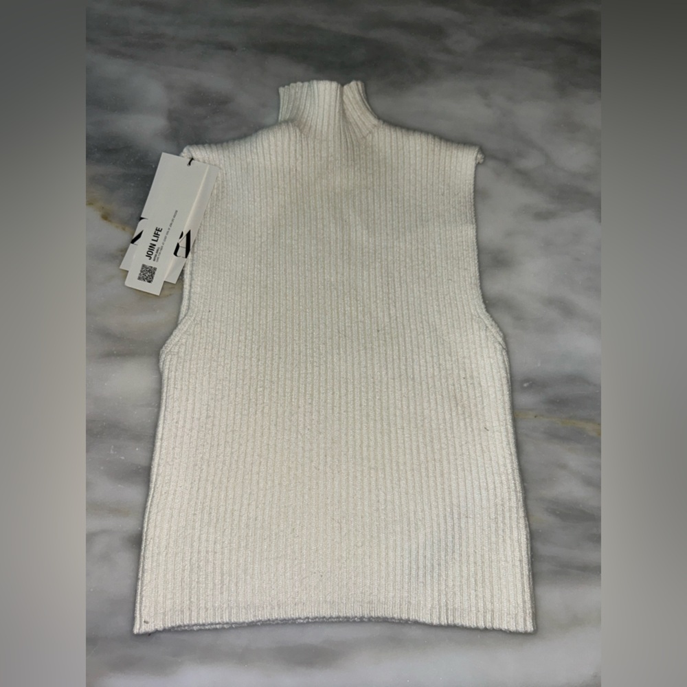 Zara NWT White Sleeveless Sweater Turtleneck - Size: Small